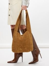 Saint Laurent Tanger brown suede shoulder bag | chic boho styke bags