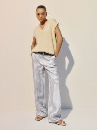Reformation Carter Linen Mid Rise Pant in Antibes Stripe / women’s relaxed spring trouser / womens striped wide leg trousers
