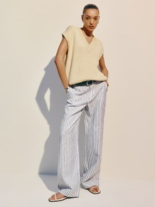 Reformation Carter Linen Mid Rise Pant in Antibes Stripe / women’s relaxed spring trouser / womens striped wide leg trousers - flipped