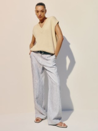 Reformation Carter Linen Mid Rise Pant in Antibes Stripe / women’s relaxed spring trouser / womens striped wide leg trousers