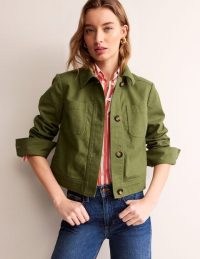 Boden Casual Crop Jacket in Spruce ~ green cropped utility jackets ~ women’s cargo clothing