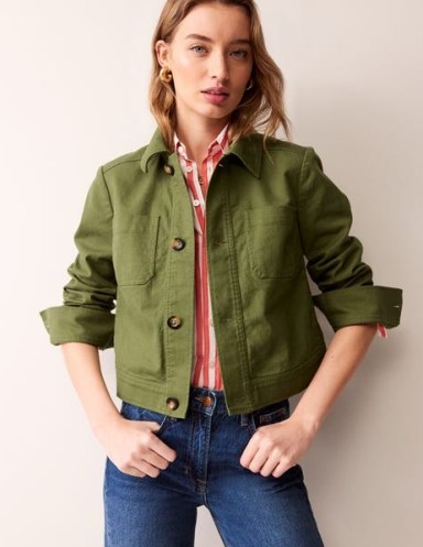 Boden Casual Crop Jacket in Spruce ~ green cropped utility jackets ~ women’s cargo clothing - flipped