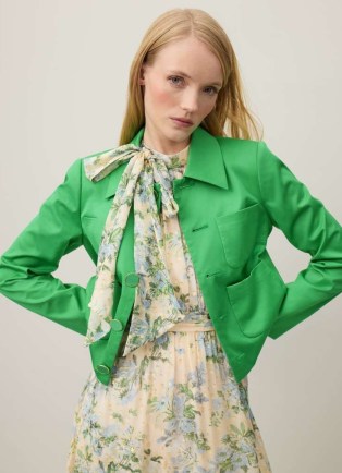 K. BENNETT Charlotte Green Organic Cotton Sateen Jacket ~ women’s colared utility jackets ~ luxury utilitarian clothes - flipped