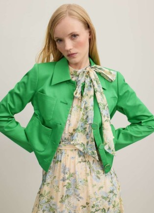 K. BENNETT Charlotte Green Organic Cotton Sateen Jacket ~ women’s colared utility jackets ~ luxury utilitarian clothes