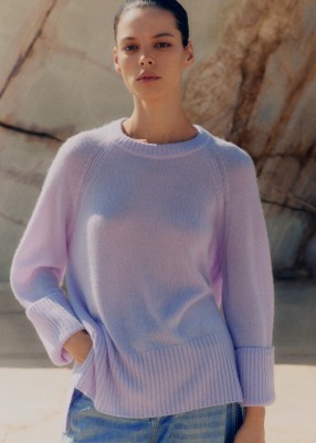 ME AND EM Cloud-Soft Merino Cashmere Silk Jumper in Lupin Lilac ~ luxe crewneck sweater ~ luxury relaxed fit crew neck jumpers - flipped