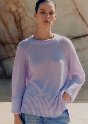 ME AND EM Cloud-Soft Merino Cashmere Silk Jumper in Lupin Lilac ~ luxe crewneck sweater ~ luxury relaxed fit crew neck jumpers