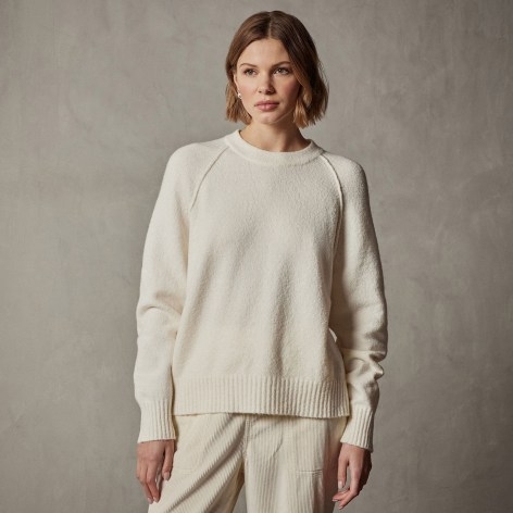 JAMES PERSE COTTON CASHMERE BLEND PULLOVER in IVORY | women’s luxe pullovers | womens off white relaxed fit jumper - flipped