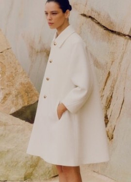 ME AND EM Cotton Textured Sculptural Sleeve Swing Coat in Ivory ~ chic off white flared hem coats - flipped