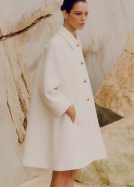 ME AND EM Cotton Textured Sculptural Sleeve Swing Coat in Ivory ~ chic off white flared hem coats