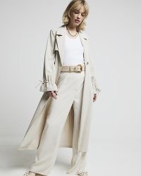 River Island Cream Tie Cuff Belted Duster Coat | women’s chic longline trench coats