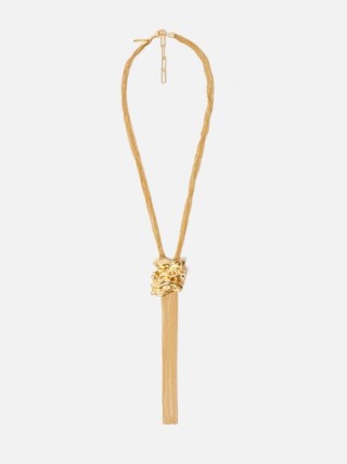 Jigsaw Crumpled Textured Necklace in 24ct gold plated – women’s statement jewellery – chunky tasseled necklaces