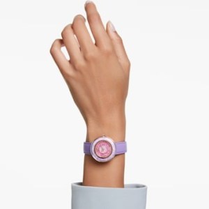 SWAROVSKI Crystalline Lustre watch Swiss Made, Purple Leather strap, Rose gold-tone finish ~ women’s crystal watches with dark lilac straps