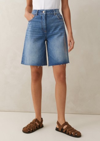 ME AND EM Denim High-Rise Bermuda Short Authentic Blue Wash ~ women’s above the knee shorts - flipped