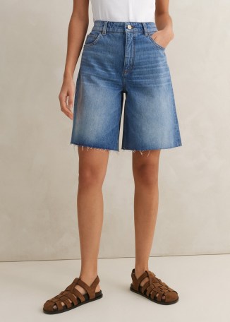 ME AND EM Denim High-Rise Bermuda Short Authentic Blue Wash ~ women’s above the knee shorts