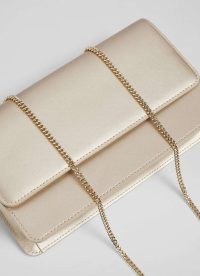 L.K. BENNETT Dolly Gold Leather Clutch Bag / chain shoulder strap handbag / metallic occasion bags