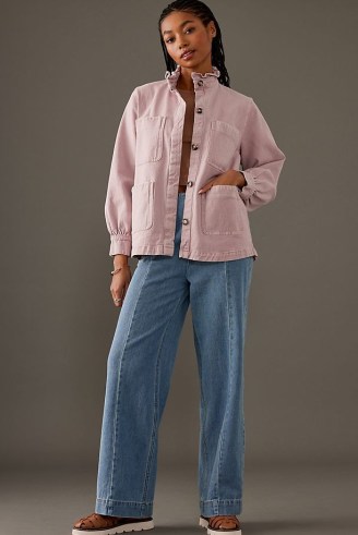 Seventy + Mochi Pablo Denim Jacket in Pink ~ casual high frill neck jackets - flipped