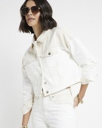River Island Ecru Crop Denim Jacket | women’s casual off white jackets