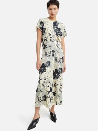 JIGSAW Floral Echo Dress in Grey ~ short sleeve summer occasion dresses - flipped