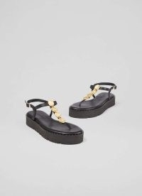 L.K. BENNETT Gaia Black Leather Gold Coin Sandals ~ chunky strappy sandal ~ summer T-bar flatforms