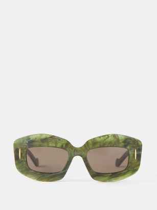 LOEWE Eyewear Oversized rectangular marbled-acetate sunglasses in green | women’s large retro style sunnies | chic eyewear