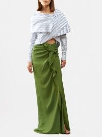 Dries Van Noten Sinas ruffled green crepe maxi skirt | chic long length skirts