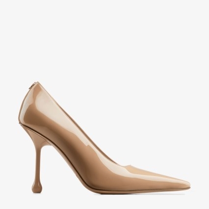 JIMMY CHOO Biscuit Patent Leather Pumps – glossy courts – drop heel court shoes - flipped