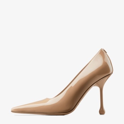 JIMMY CHOO Biscuit Patent Leather Pumps – glossy courts – drop heel court shoes