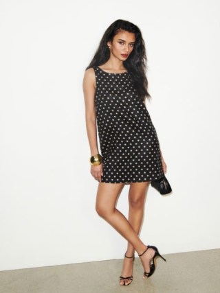 Reformation Jessi Linen Dress in Ritz Dot / chic sleeveless spot print relaxed fit mini dresses - flipped
