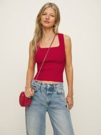 Reformation Julia Ribbed Sweater Tank in Lipstick ~ cropped red square neck tanks