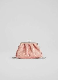 L.K. BENNETT Lainey Pink Crinkle Satin Clutch ~ vintage style occasion bags ~ retro inspired evening handbag