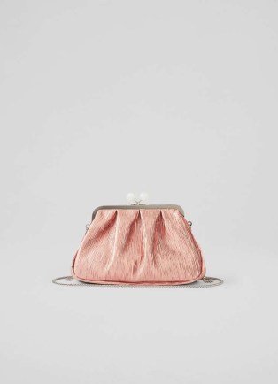 L.K. BENNETT Lainey Pink Crinkle Satin Clutch ~ vintage style occasion bags ~ retro inspired evening handbag - flipped