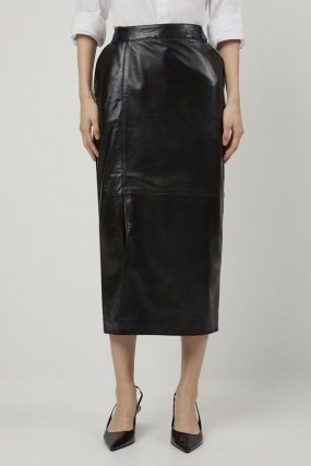 KAREN MILLEN Leather Tailored Maxi Skirt in Black ~ luxe pencil skirts ~ luxury clothing - flipped