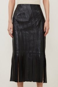KAREN MILLEN Leather Tassle Hem Pencil Skirt in Black – tasseled midi skirts