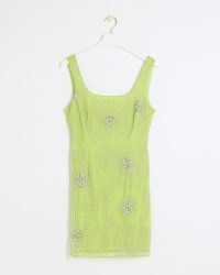 River Island Lime Green Embellished Shift Mini Dress | sleeveless beaded party dresses