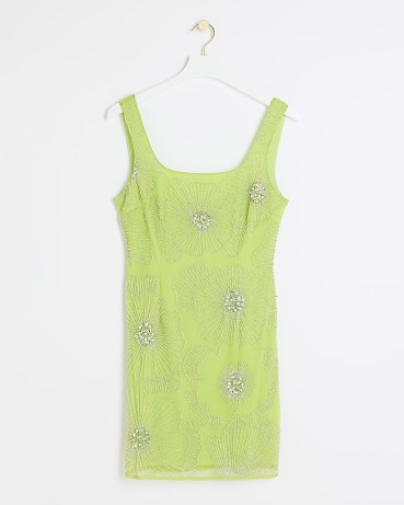 River Island Lime Green Embellished Shift Mini Dress | sleeveless beaded party dresses
