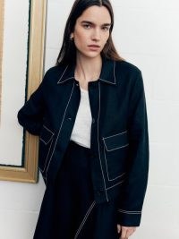 JIGSAW Linen Cropped Utility Jacket in Black / women’s utilitarian clothing / womens collared jackets