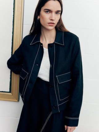 JIGSAW Linen Cropped Utility Jacket in Black / women’s utilitarian clothing / womens collared jackets