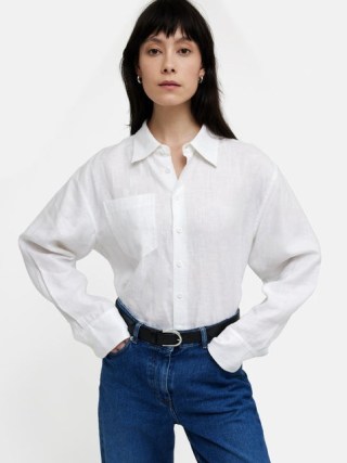JIGSAW Linen Relaxed Shirt in White / women’s lightweight shirts - flipped
