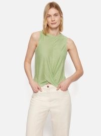 JIGSAW Linen Twist Front Top in Green / women’s casual sleeveless summer tops