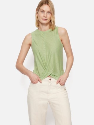 JIGSAW Linen Twist Front Top in Green / women’s casual sleeveless summer tops - flipped