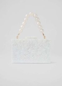 L.K, BENNETT Maeve Cream Marbled Acrylic Box Bag ~ pearl handle occasion bags