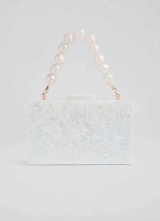 L.K, BENNETT Maeve Cream Marbled Acrylic Box Bag ~ pearl handle occasion bags - flipped