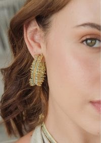 MISHKY BOLEROS BEADED FRINGE HOOP EARRINGS in GOLD & GREEN / bohemian jewellery / fringed bead embellished hoops / boho jewelry