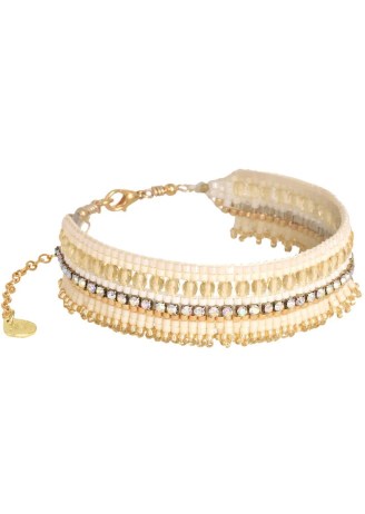 MISHKY FLECOS BEADED FRINGE BRACELET in GOLD TONE / fringed boho bracelets / bohemian bead jewellery - flipped