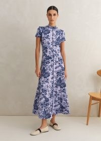 ME AND EM Mystic Floral Print Cap Sleeve Maxi Dress in Purple/Navy ~ purple and navy blue short sleeve high neck fit and flare summer dresses ~ feminine clothing ~ elegant fashion