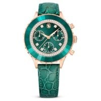 SWAROVSKI Octea Chrono watch Swiss Made, Leather strap, Green, Rose gold-tone finish ~ women’s crystal embellished watches
