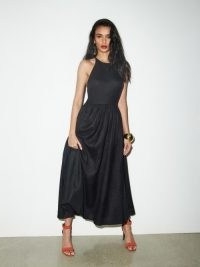 Reformation Percy Linen Dress in Black / sleeveless strappy back fit and flare dresses