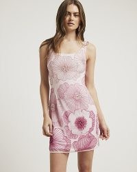 RIVER ISLAND Pink Embellished Shift Mini Dress ~ sleeveless floral sheer overlay party dresses