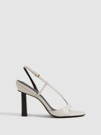REISS JOY LEATHER CLEAR STRAP BLOCK HEELS WHITE – chic high heel sandals