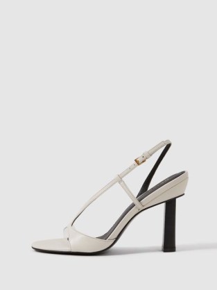 REISS JOY LEATHER CLEAR STRAP BLOCK HEELS WHITE – chic high heel sandals - flipped